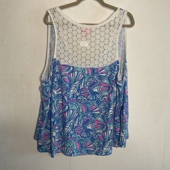 Lily Pulitzer for Target High Low Lace Back Fans Tank Top Women Plus Size 3X Blu - Picture 7 of 8